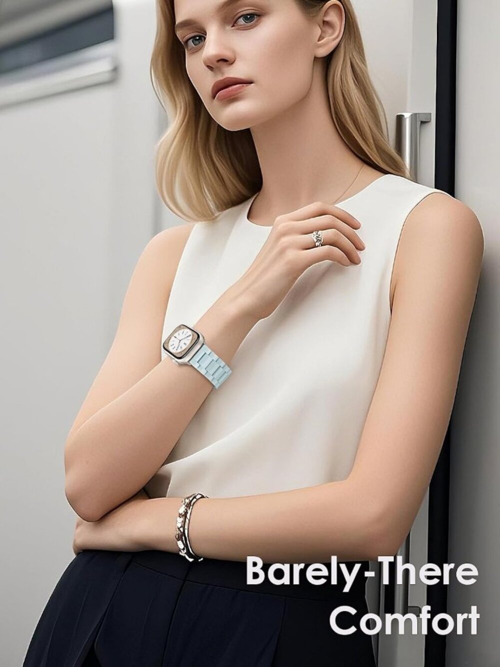 Women's Mint Blue Featherlight Resin Apple Band Lightweight Fashion Wrist Watch - Picture 5 of 6